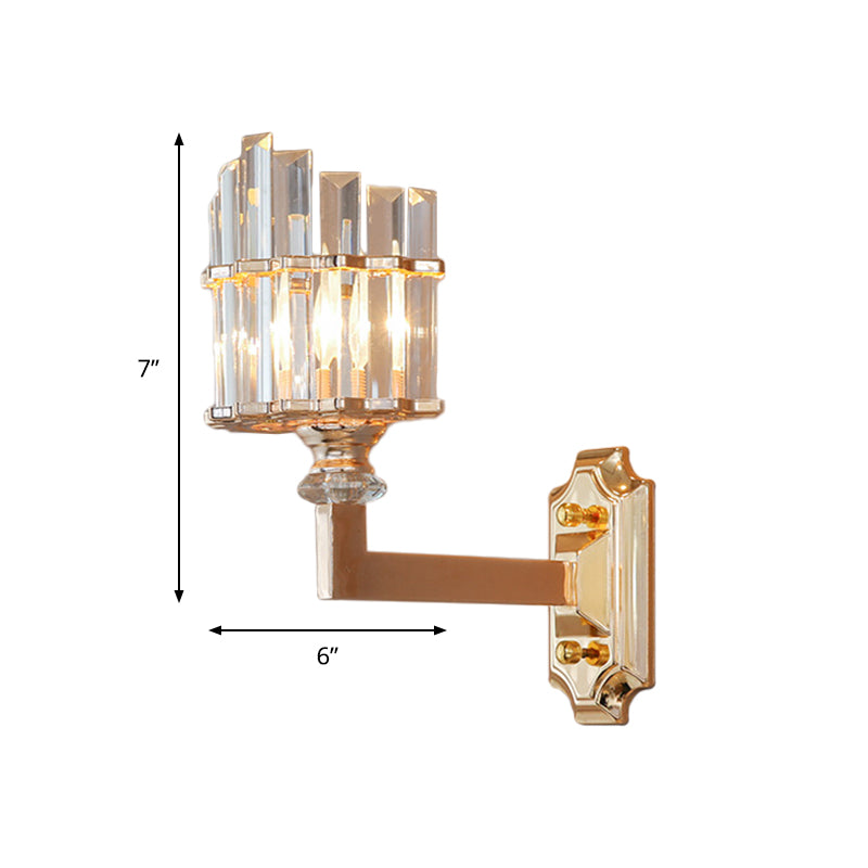 Single Wall Light Postmodern Curved Clear Tri-Sided Crystal Rod Wall Mounted Lamp in Gold Clearhalo 'Modern wall lights' 'Modern' 'Wall Lamps & Sconces' 'Wall Lights' Lighting' 1451611