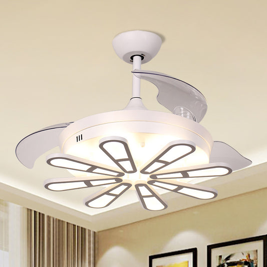 42" Wide White Round Semi Flush Nordic Metallic 3-Blade LED Ceiling Fan Lighting with Oblong Decor White Clearhalo 'Ceiling Fans with Lights' 'Ceiling Fans' 'Modern Ceiling Fans' 'Modern' Lighting' 1451719