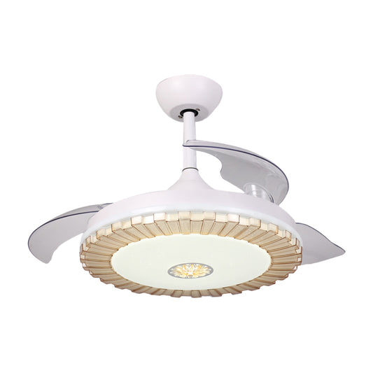 White Round Hanging Fan Light Nordic Style LED Acrylic Semi Flush Chandelier with 3 Clear Blades, 42" W Clearhalo 'Ceiling Fans with Lights' 'Ceiling Fans' 'Modern Ceiling Fans' 'Modern' Lighting' 1451737