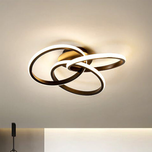 16.5"/20.5" W 3-Ring Semi Flush Nordic Style Metallic Black/Gold LED Close to Ceiling Lighting, Warm/White Light Clearhalo 'Ceiling Lights' 'Close To Ceiling Lights' 'Close to ceiling' 'Semi-flushmount' Lighting' 1451756