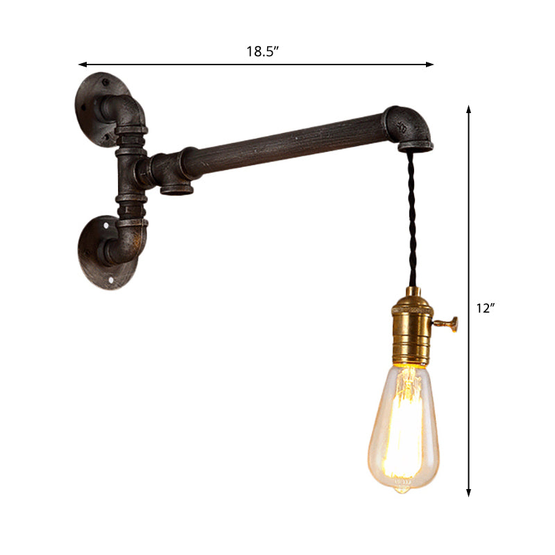 Steampunk Open Bulb Wall Light Fixture with Hanging Cord and Pipe 1 Light Metal Wall Mount Light in Aged Silver Clearhalo 'Art deco wall lights' 'Cast Iron' 'Glass' 'Industrial wall lights' 'Industrial' 'Middle century wall lights' 'Modern' 'Rustic wall lights' 'Tiffany' 'Traditional wall lights' 'Wall Lamps & Sconces' 'Wall Lights' Lighting' 145182