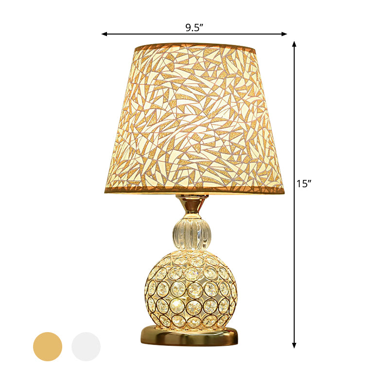 Ball Bedroom Table Light Modern Crystal Embedded 1 Bulb Gold/Silver/Red Nightstand Lamp with Geometric/Peony/Heart-Patterned Shade Clearhalo 'Lamps' 'Table Lamps' Lighting' 1451831