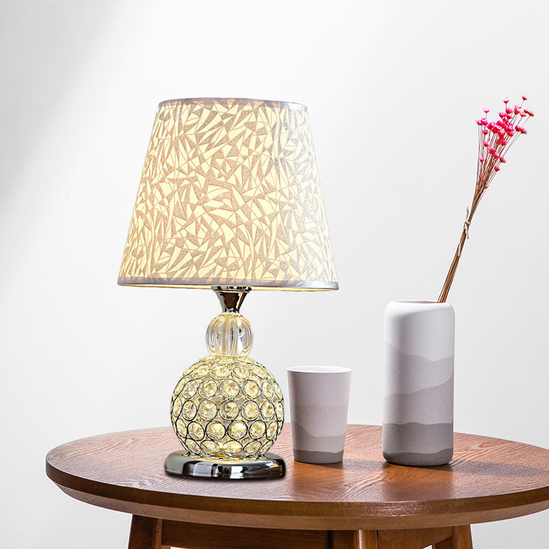 Ball Bedroom Table Light Modern Crystal Embedded 1 Bulb Gold/Silver/Red Nightstand Lamp with Geometric/Peony/Heart-Patterned Shade Clearhalo 'Lamps' 'Table Lamps' Lighting' 1451833