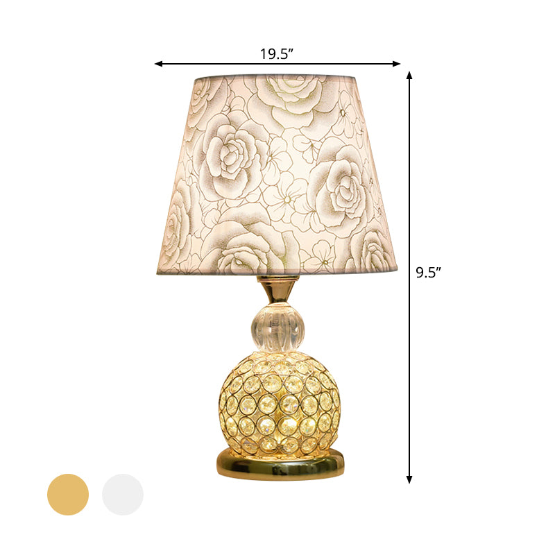 Ball Bedroom Table Light Modern Crystal Embedded 1 Bulb Gold/Silver/Red Nightstand Lamp with Geometric/Peony/Heart-Patterned Shade Clearhalo 'Lamps' 'Table Lamps' Lighting' 1451840