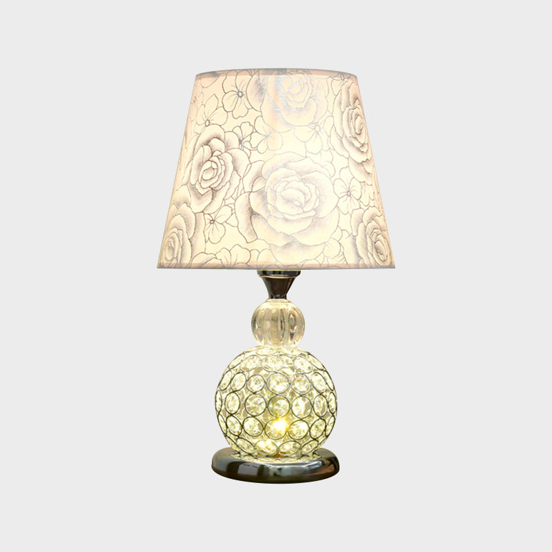 Ball Bedroom Table Light Modern Crystal Embedded 1 Bulb Gold/Silver/Red Nightstand Lamp with Geometric/Peony/Heart-Patterned Shade Clearhalo 'Lamps' 'Table Lamps' Lighting' 1451844