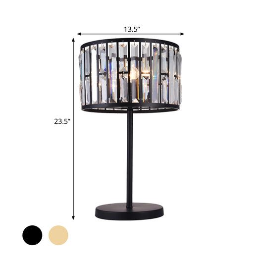 Gold/Black 1 Bulb Nightstand Lamp Modern Crystal Blocks Embedded Cylinder Table Light for Drawing Room Clearhalo 'Lamps' 'Table Lamps' Lighting' 1451848
