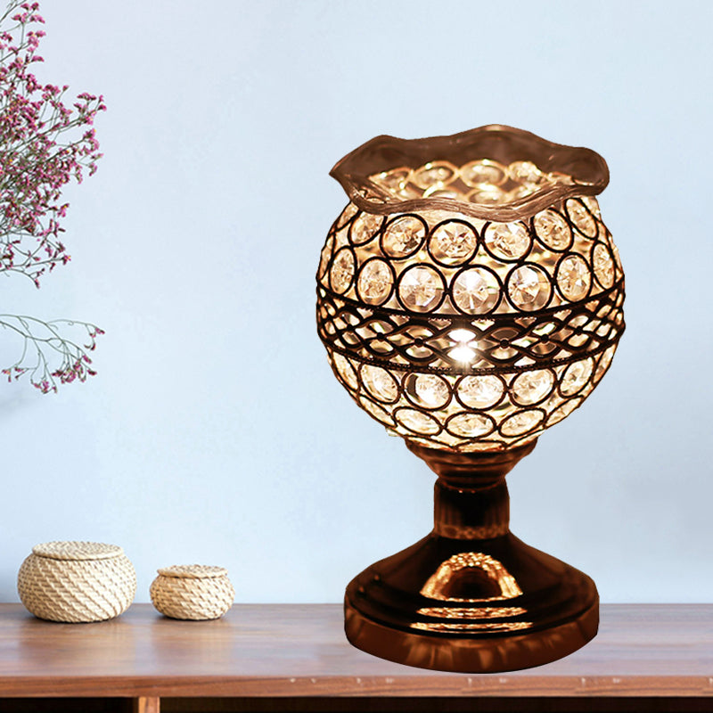 Cylinder/Round/Square Night Table Light Modernism Crystal Encrusted Single Bulb Gold Nightstand Lamp Clearhalo 'Lamps' 'Table Lamps' Lighting' 1451866