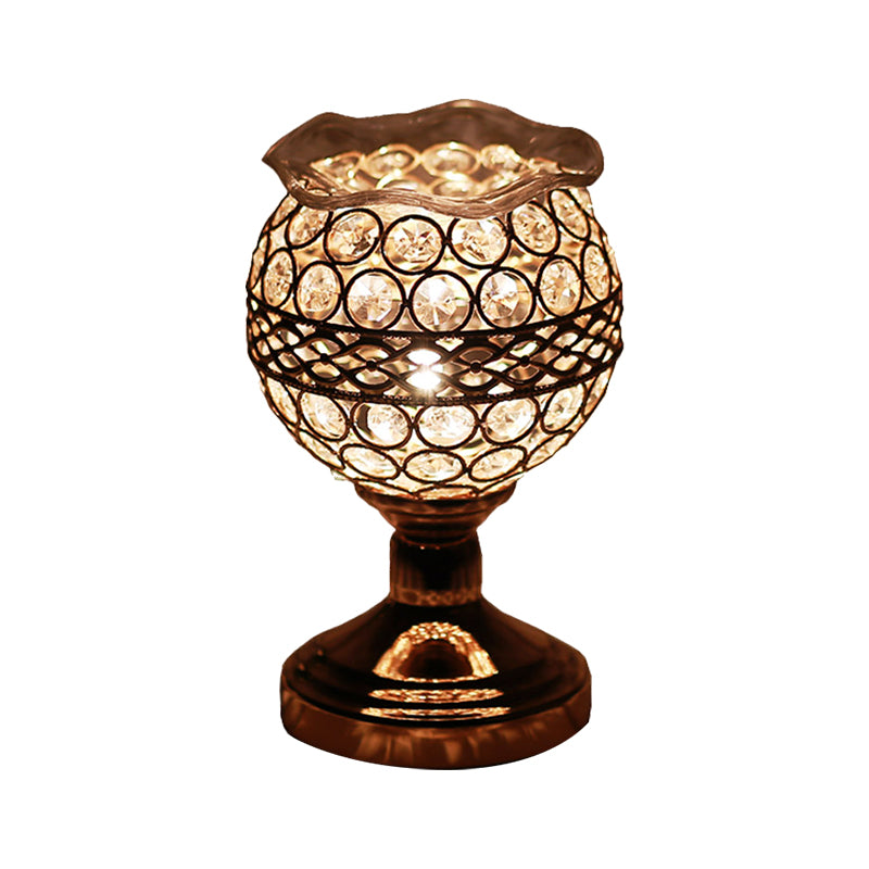 Cylinder/Round/Square Night Table Light Modernism Crystal Encrusted Single Bulb Gold Nightstand Lamp Clearhalo 'Lamps' 'Table Lamps' Lighting' 1451867