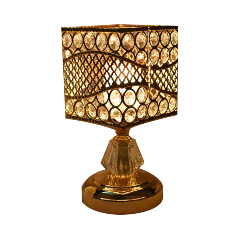 Cylinder/Round/Square Night Table Light Modernism Crystal Encrusted Single Bulb Gold Nightstand Lamp Clearhalo 'Lamps' 'Table Lamps' Lighting' 1451872