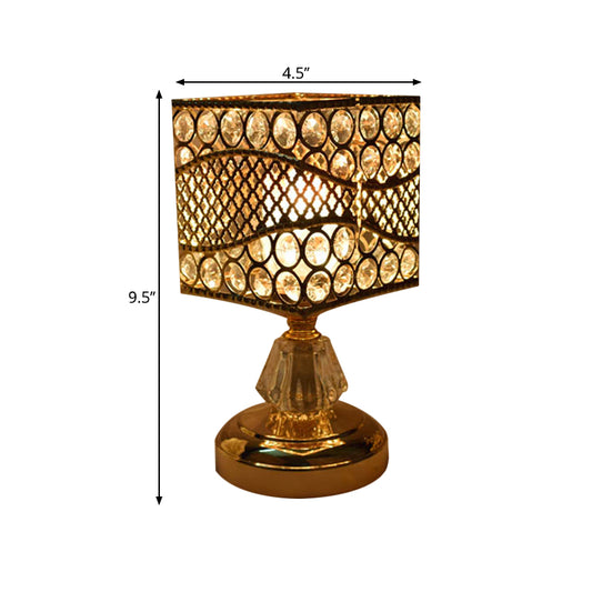 Cylinder/Round/Square Night Table Light Modernism Crystal Encrusted Single Bulb Gold Nightstand Lamp Clearhalo 'Lamps' 'Table Lamps' Lighting' 1451873