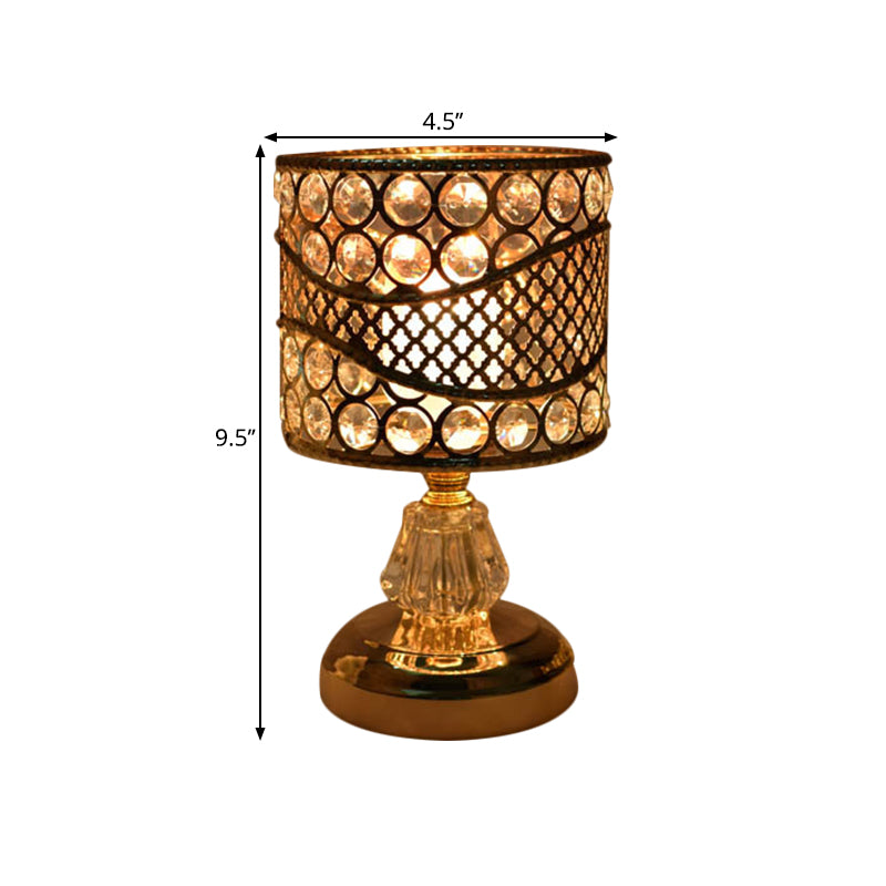 Cylinder/Round/Square Night Table Light Modernism Crystal Encrusted Single Bulb Gold Nightstand Lamp Clearhalo 'Lamps' 'Table Lamps' Lighting' 1451878