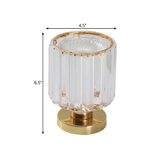 1 Head Bedroom Table Lighting Simple Gold Finish Night Stand Lamp with Column Crystal Prisms Shade Clearhalo 'Lamps' 'Table Lamps' Lighting' 1451882