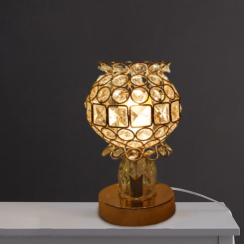 Cuboid/Globe/Crown Desk Light Contemporary Crystal Embedded Single Bedroom Night Table Lamp in Gold Gold B Clearhalo 'Lamps' 'Table Lamps' Lighting' 1451905