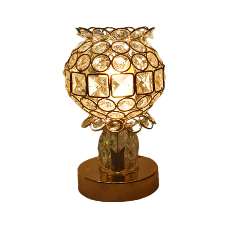Cuboid/Globe/Crown Desk Light Contemporary Crystal Embedded Single Bedroom Night Table Lamp in Gold Clearhalo 'Lamps' 'Table Lamps' Lighting' 1451908