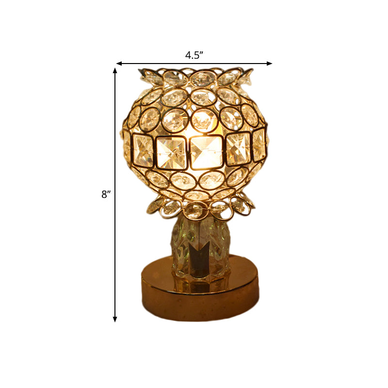 Cuboid/Globe/Crown Desk Light Contemporary Crystal Embedded Single Bedroom Night Table Lamp in Gold Clearhalo 'Lamps' 'Table Lamps' Lighting' 1451909