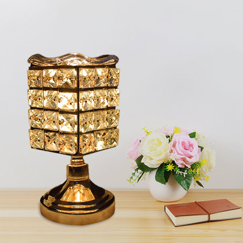 Cuboid/Globe/Crown Desk Light Contemporary Crystal Embedded Single Bedroom Night Table Lamp in Gold Clearhalo 'Lamps' 'Table Lamps' Lighting' 1451911