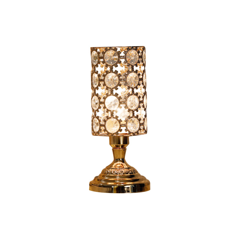 Modernism 1 Bulb Table Light with Crystal-Encrusted Shade Gold Tapered/Cylinder Reading Lamp Clearhalo 'Lamps' 'Table Lamps' Lighting' 1451917