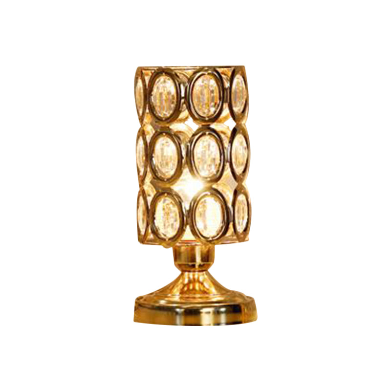 Modernism 1 Bulb Table Light with Crystal-Encrusted Shade Gold Tapered/Cylinder Reading Lamp Clearhalo 'Lamps' 'Table Lamps' Lighting' 1451927