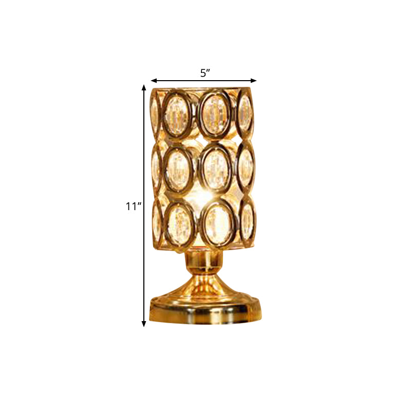 Modernism 1 Bulb Table Light with Crystal-Encrusted Shade Gold Tapered/Cylinder Reading Lamp Clearhalo 'Lamps' 'Table Lamps' Lighting' 1451928