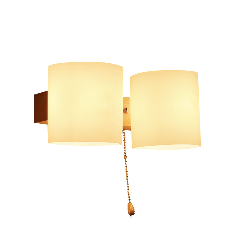 Cylinder Shade Adult Bedroom Wall Lighting Frosted Glass Japanese Wall Lamp in Beige Clearhalo 'Modern wall lights' 'Modern' 'Wall Lamps & Sconces' 'Wall Lights' Lighting' 145195