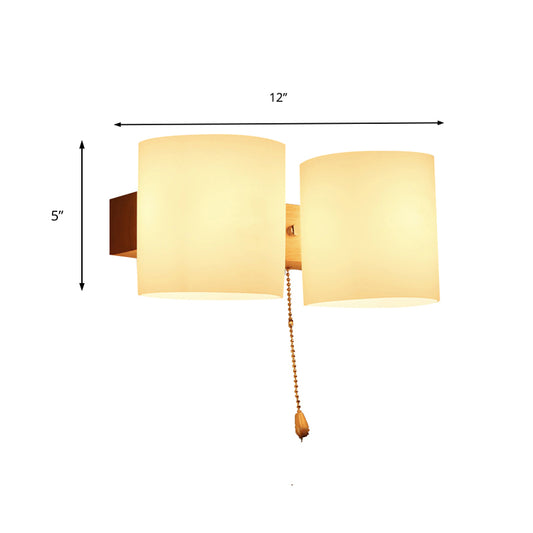 Cylinder Shade Adult Bedroom Wall Lighting Frosted Glass Japanese Wall Lamp in Beige Clearhalo 'Modern wall lights' 'Modern' 'Wall Lamps & Sconces' 'Wall Lights' Lighting' 145196