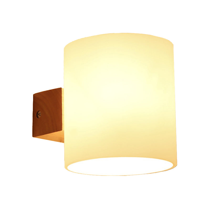 Cylinder Shade Adult Bedroom Wall Lighting Frosted Glass Japanese Wall Lamp in Beige Clearhalo 'Modern wall lights' 'Modern' 'Wall Lamps & Sconces' 'Wall Lights' Lighting' 145198