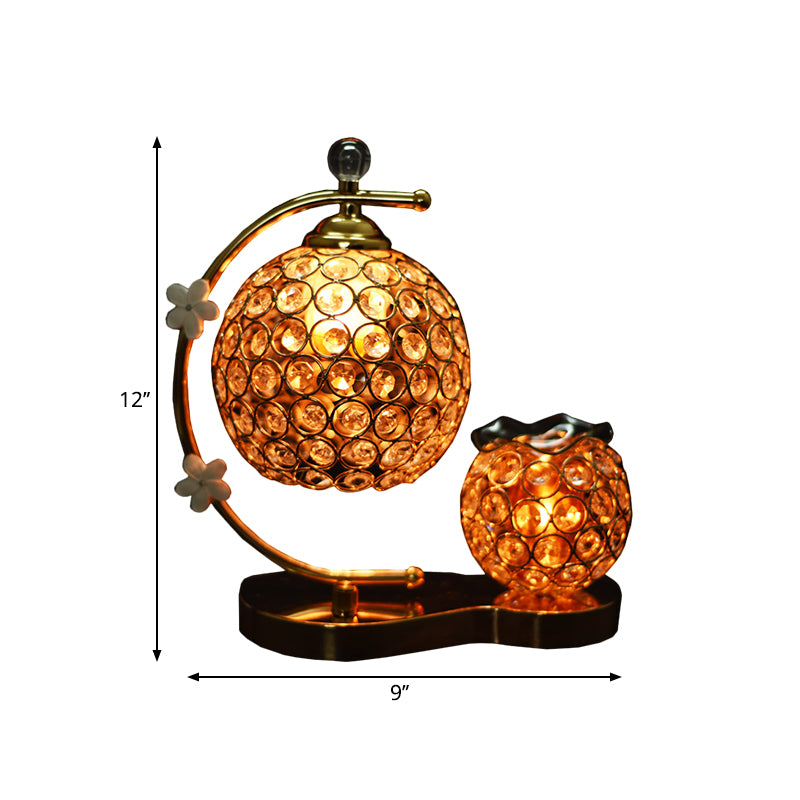 Global Crystal Encrusted Desk Lamp Simplicity Single Head Gold Night Table Light with Floret Decor Clearhalo 'Lamps' 'Table Lamps' Lighting' 1452327