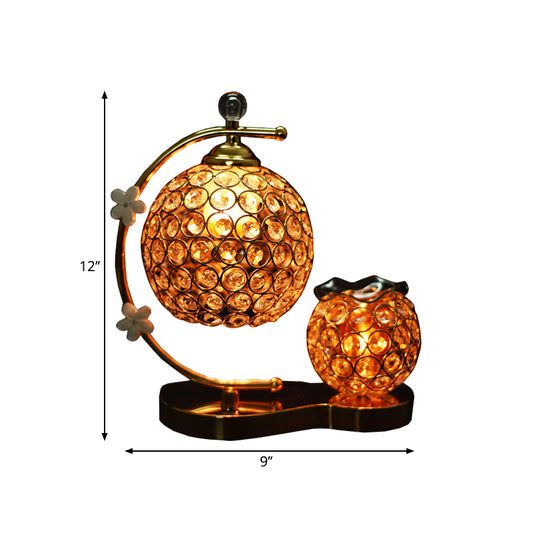 Global Crystal Encrusted Desk Lamp Simplicity Single Head Gold Night Table Light with Floret Decor Clearhalo 'Lamps' 'Table Lamps' Lighting' 1452327