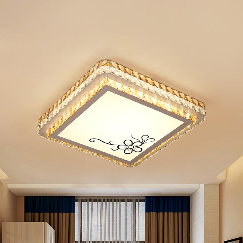 Clear Crystal Inserted Square Flushmount Simple Bedroom LED Flush Mount Ceiling Light Clear A Clearhalo 'Ceiling Lights' 'Close To Ceiling Lights' 'Close to ceiling' 'Flush mount' Lighting' 1452337