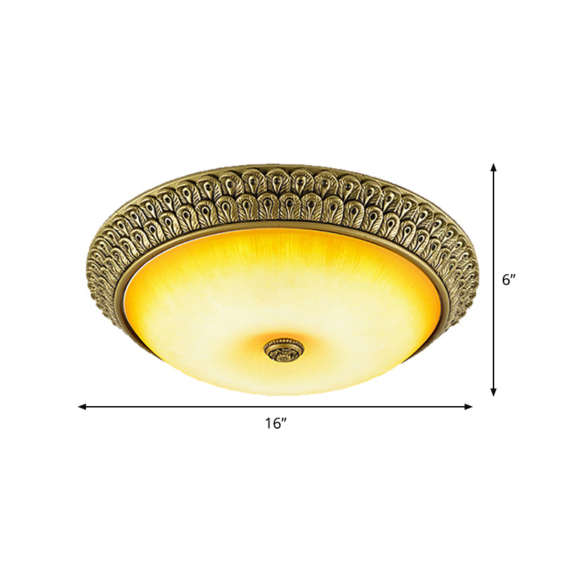 Rustic Circular Flush Light Amber Glass LED Ceiling Mounted Fixture in Gold, 12"/16"/19.5" Wide Clearhalo 'Ceiling Lights' 'Close To Ceiling Lights' 'Close to ceiling' 'Flush mount' Lighting' 1452355