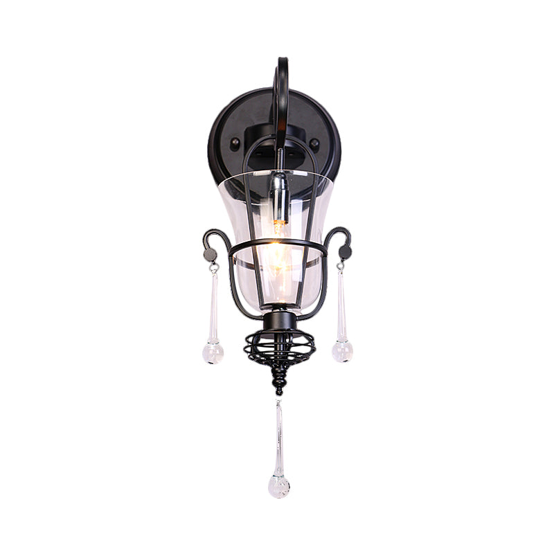 Metal Flared Wall Mount Lighting Modernist 1/2 Light Black Wall Lamp with Clear Glass Shade Clearhalo 'Modern wall lights' 'Modern' 'Wall Lamps & Sconces' 'Wall Lights' Lighting' 1452375