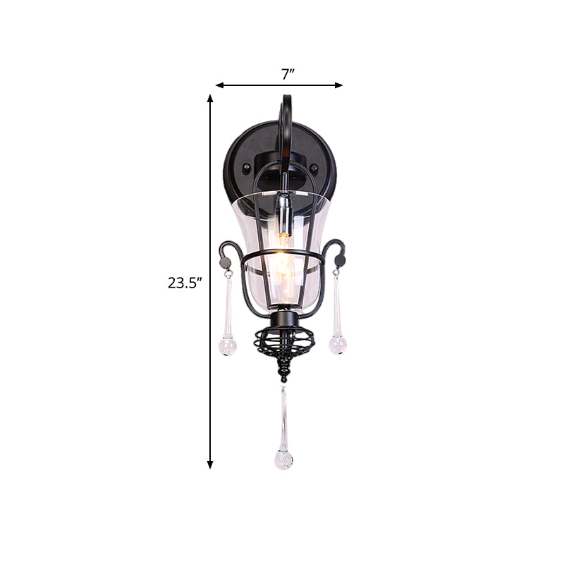 Metal Flared Wall Mount Lighting Modernist 1/2 Light Black Wall Lamp with Clear Glass Shade Clearhalo 'Modern wall lights' 'Modern' 'Wall Lamps & Sconces' 'Wall Lights' Lighting' 1452376