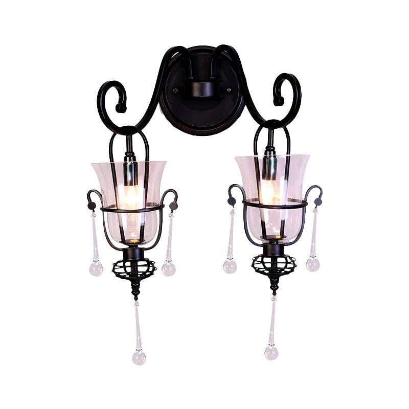 Metal Flared Wall Mount Lighting Modernist 1/2 Light Black Wall Lamp with Clear Glass Shade Clearhalo 'Modern wall lights' 'Modern' 'Wall Lamps & Sconces' 'Wall Lights' Lighting' 1452380