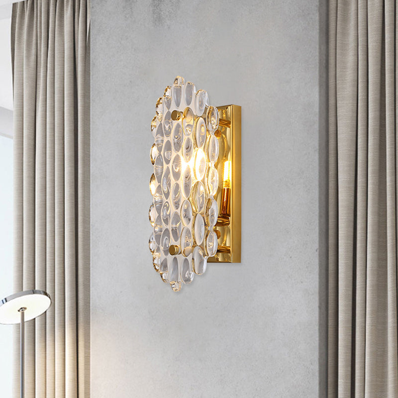 1 Light Hallway Wall Light Post Modern Gold Wall Lamp Sconce with Corn-Shape Crystal Panel Shade Gold Clearhalo 'Modern wall lights' 'Modern' 'Wall Lamps & Sconces' 'Wall Lights' Lighting' 1452382
