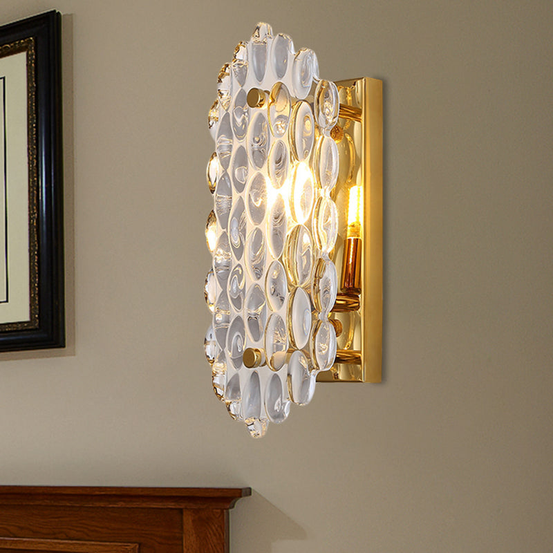 1 Light Hallway Wall Light Post Modern Gold Wall Lamp Sconce with Corn-Shape Crystal Panel Shade Clearhalo 'Modern wall lights' 'Modern' 'Wall Lamps & Sconces' 'Wall Lights' Lighting' 1452383