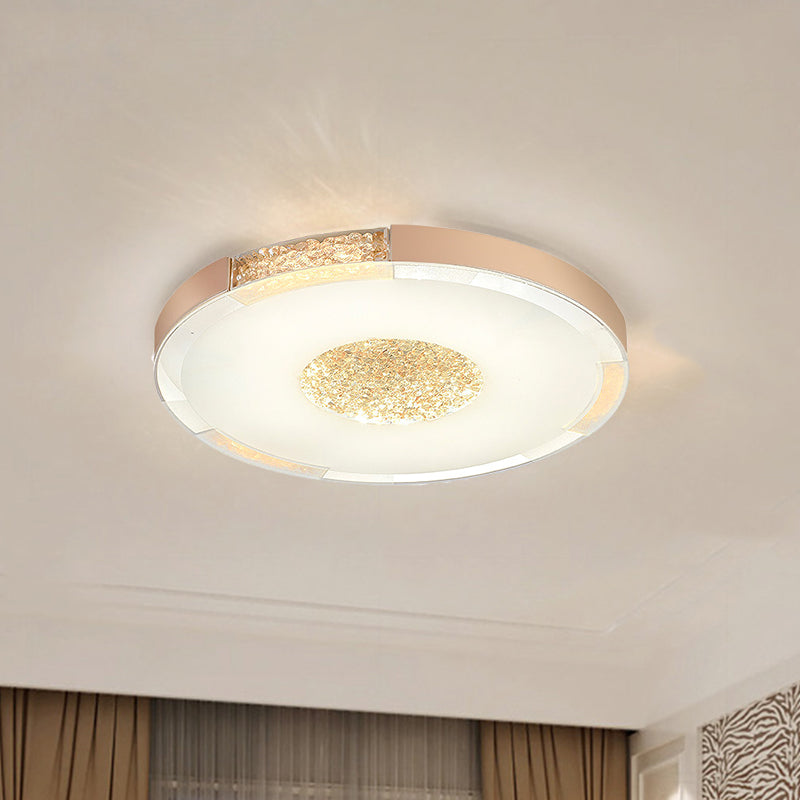 Black/Gold Finish LED Flush Light Fixture Contemporary Bevel Cut Crystals Round Ceiling Mount in White/Warm Light Gold Clearhalo 'Ceiling Lights' 'Close To Ceiling Lights' 'Close to ceiling' 'Flush mount' Lighting' 1452403