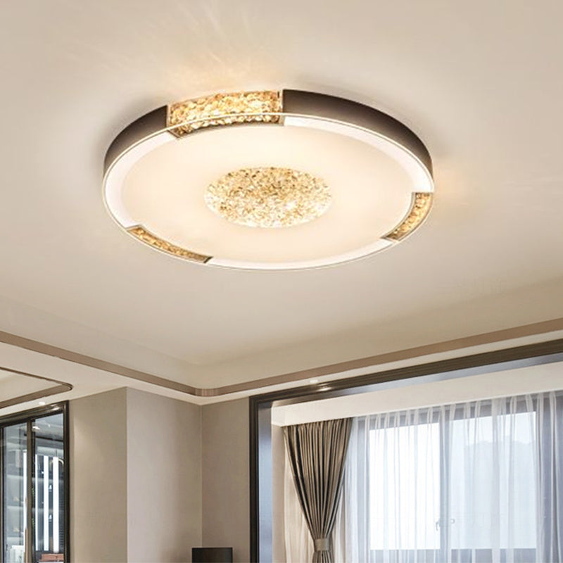 Black/Gold Finish LED Flush Light Fixture Contemporary Bevel Cut Crystals Round Ceiling Mount in White/Warm Light Clearhalo 'Ceiling Lights' 'Close To Ceiling Lights' 'Close to ceiling' 'Flush mount' Lighting' 1452409