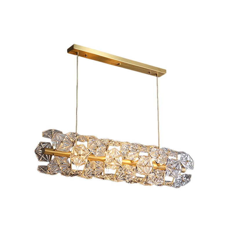 18 Bulbs Island Lighting Fixture Postmodern Restaurant Pendant Lamp with Horizontal Crystal Hexagon Shade in Brass Clearhalo 'Ceiling Lights' 'Island Lights' Lighting' 1452425