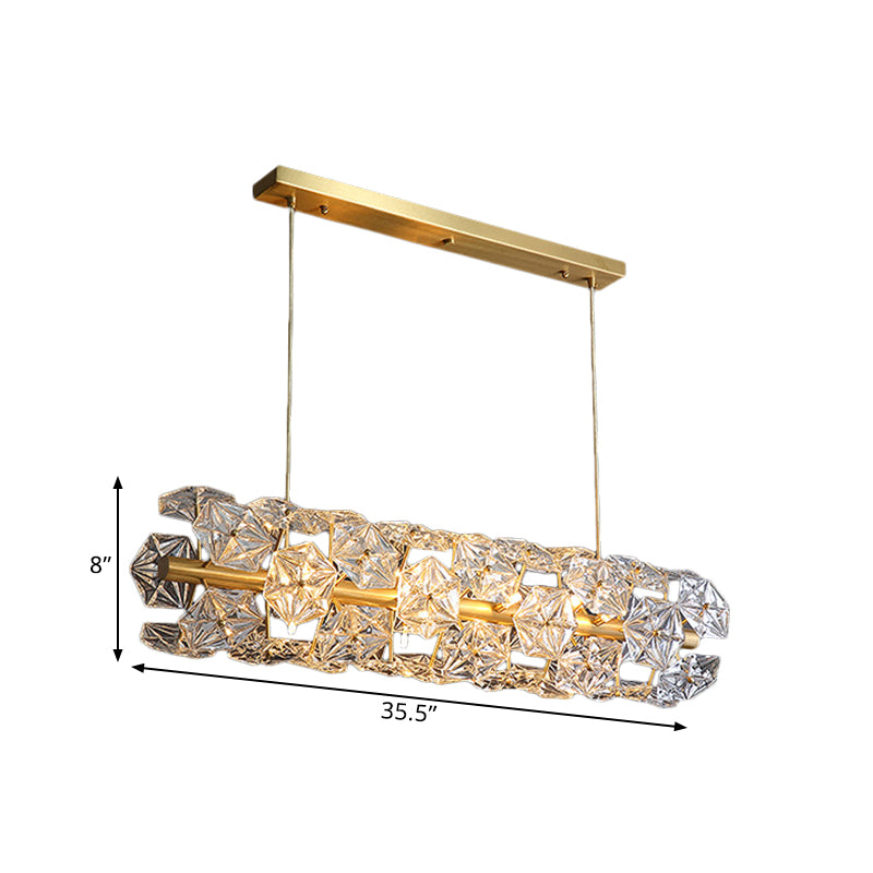 18 Bulbs Island Lighting Fixture Postmodern Restaurant Pendant Lamp with Horizontal Crystal Hexagon Shade in Brass Clearhalo 'Ceiling Lights' 'Island Lights' Lighting' 1452427