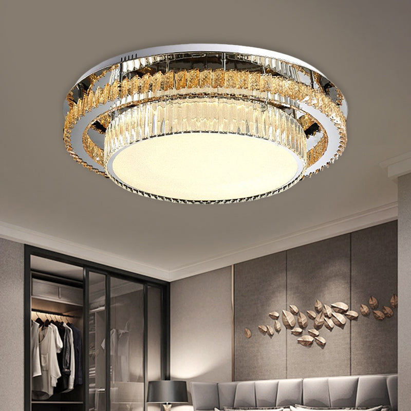 19.5"/23.5" Wide Drum Ceiling Lamp Modern Beveled Glass Crystal LED Chrome Flushmount Lighting for Restaurant Clearhalo 'Ceiling Lights' 'Close To Ceiling Lights' 'Close to ceiling' 'Flush mount' Lighting' 1452429