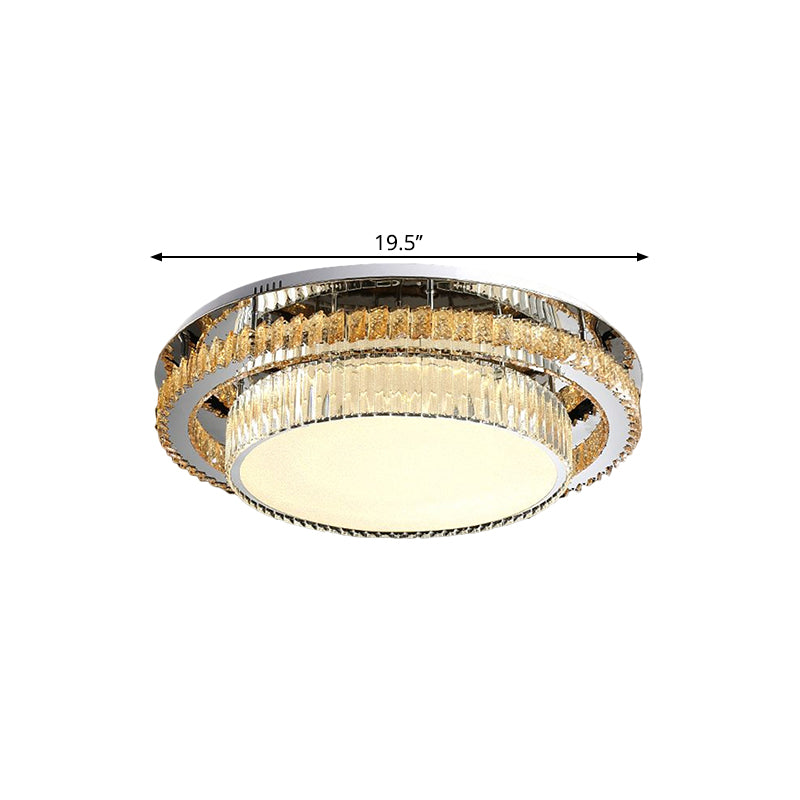 19.5"/23.5" Wide Drum Ceiling Lamp Modern Beveled Glass Crystal LED Chrome Flushmount Lighting for Restaurant Clearhalo 'Ceiling Lights' 'Close To Ceiling Lights' 'Close to ceiling' 'Flush mount' Lighting' 1452431