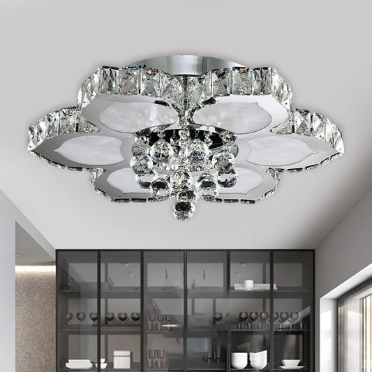 Beveled Glass Lotus LED Flush Light Contemporary Ceiling Flush Mount in Chrome for Bedroom, 17"/22" Wide Clearhalo 'Ceiling Lights' 'Close To Ceiling Lights' 'Close to ceiling' 'Flush mount' Lighting' 1452434