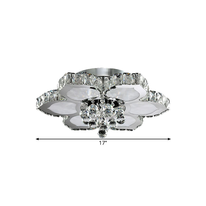 Beveled Glass Lotus LED Flush Light Contemporary Ceiling Flush Mount in Chrome for Bedroom, 17"/22" Wide Clearhalo 'Ceiling Lights' 'Close To Ceiling Lights' 'Close to ceiling' 'Flush mount' Lighting' 1452436