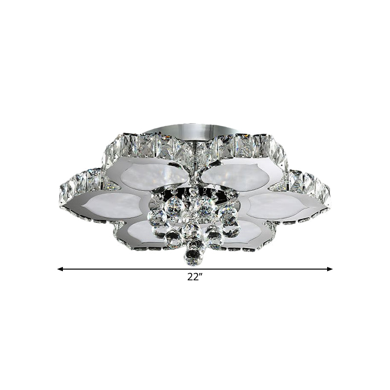 Beveled Glass Lotus LED Flush Light Contemporary Ceiling Flush Mount in Chrome for Bedroom, 17"/22" Wide Clearhalo 'Ceiling Lights' 'Close To Ceiling Lights' 'Close to ceiling' 'Flush mount' Lighting' 1452437