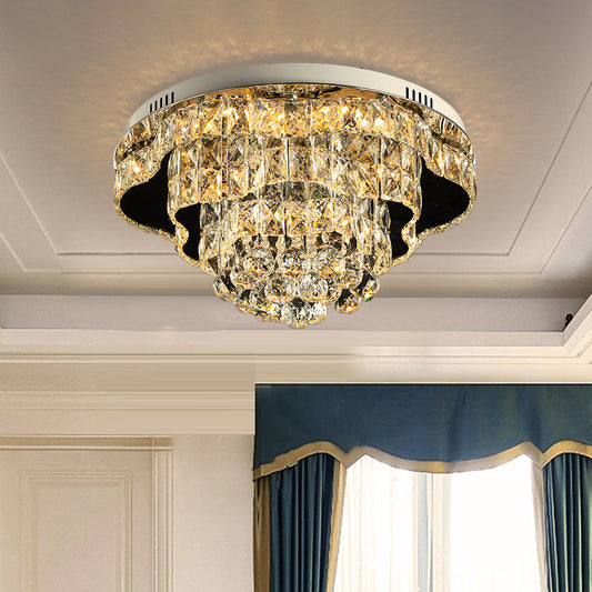 Modern Scalloped Flush Mount Lighting Beveled Crystal LED Ceiling Light Fixture in Chrome for Sleeping Room Chrome Clearhalo 'Ceiling Lights' 'Close To Ceiling Lights' 'Close to ceiling' 'Flush mount' Lighting' 1452438