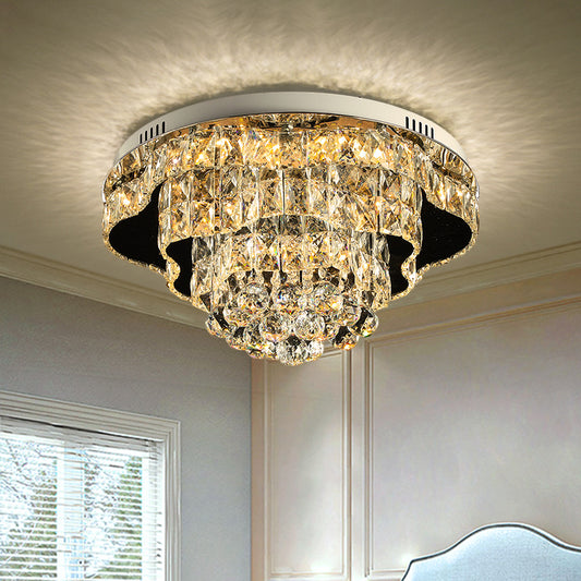 Modern Scalloped Flush Mount Lighting Beveled Crystal LED Ceiling Light Fixture in Chrome for Sleeping Room Clearhalo 'Ceiling Lights' 'Close To Ceiling Lights' 'Close to ceiling' 'Flush mount' Lighting' 1452439