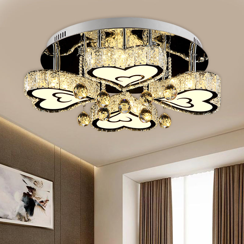 Loving Heart Bedroom Ceiling Fixture Faceted Crystal LED Contemporary Flush Mount Lamp in Chrome Clearhalo 'Ceiling Lights' 'Close To Ceiling Lights' 'Close to ceiling' 'Flush mount' Lighting' 1452443