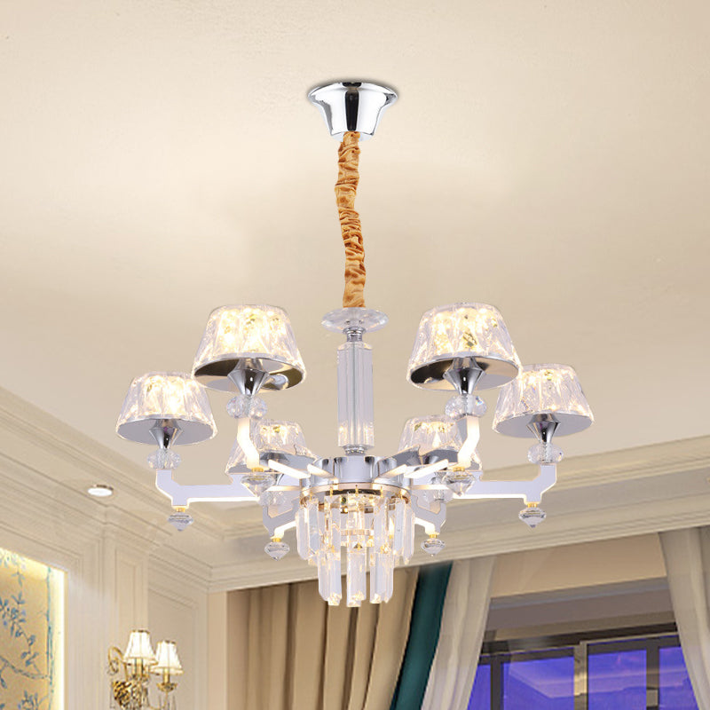 Clear Crystal Silver Ceiling Lamp Cylindrical 6/8 Bulbs Traditional Pendant Chandelier, Warm/White/Natural Light 6 Clear Clearhalo 'Ceiling Lights' 'Chandeliers' Lighting' options 1452464_39ce61a2-d2ed-42b7-89e8-324e69e84524