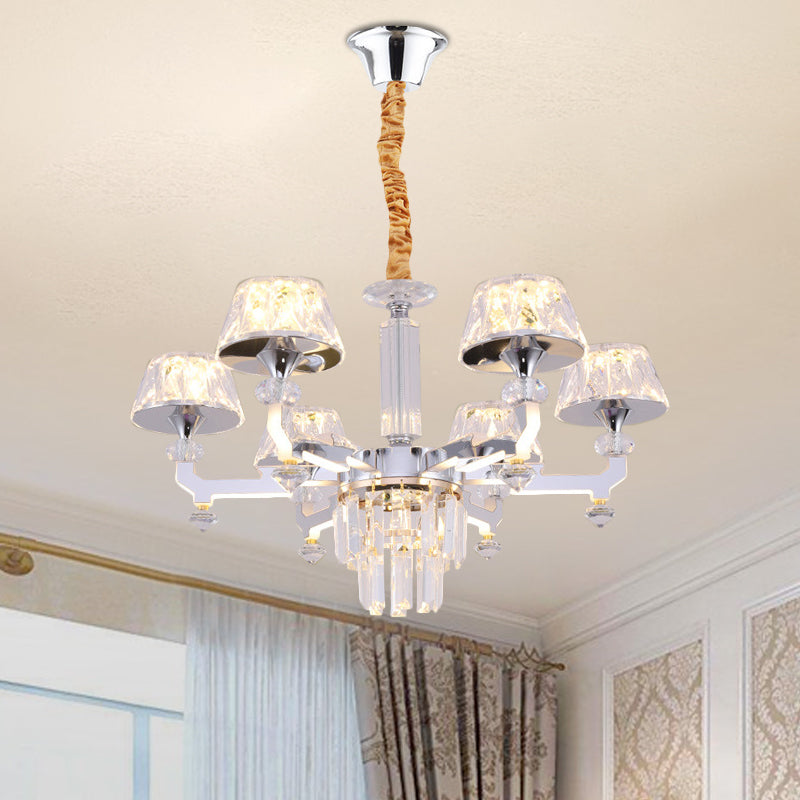 Clear Crystal Silver Ceiling Lamp Cylindrical 6/8 Bulbs Traditional Pendant Chandelier, Warm/White/Natural Light Clearhalo 'Ceiling Lights' 'Chandeliers' Lighting' options 1452465