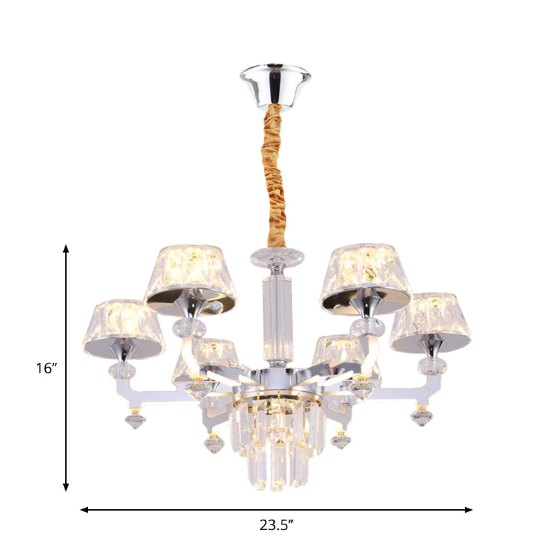 Clear Crystal Silver Ceiling Lamp Cylindrical 6/8 Bulbs Traditional Pendant Chandelier, Warm/White/Natural Light Clearhalo 'Ceiling Lights' 'Chandeliers' Lighting' options 1452467